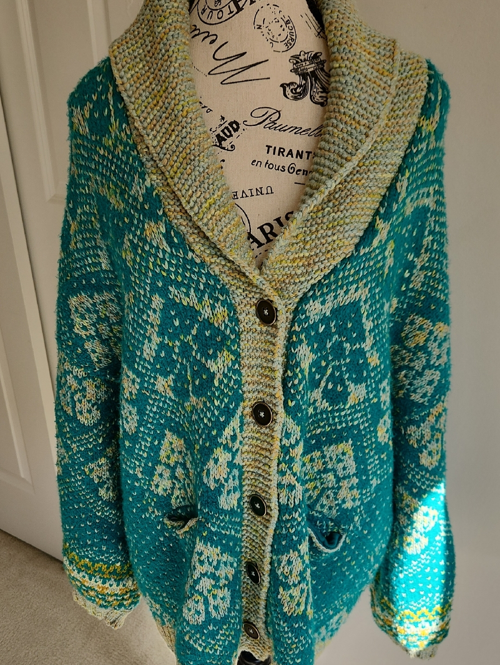 Free People Instarsia Teal Oversized Cardigan SZ XS